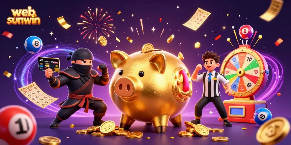 Experience the excitement of gambling with web sunwin, featuring vibrant characters, lottery elements, and a dynamic gaming atmosphere.
