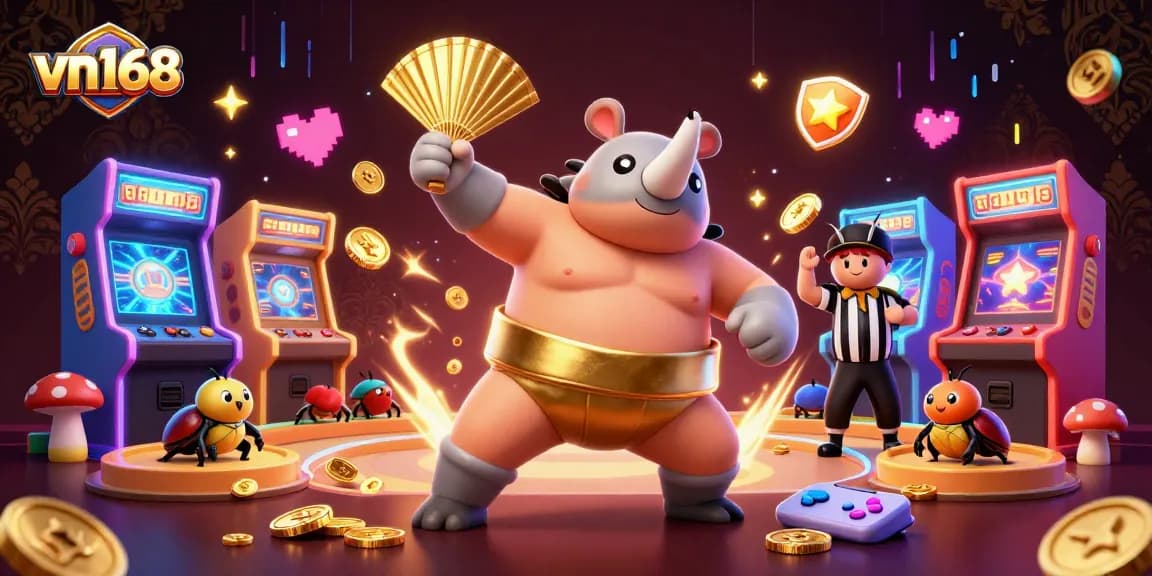 Engage in thrilling gameplay at vn168 with a dynamic 3D beetle champion unleashing golden coins.