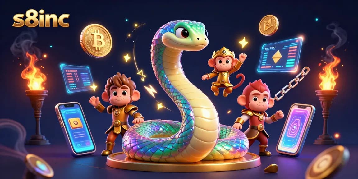 S8inc delights players with colorful casino fun featuring a vibrant rainbow serpent and Bitcoin symbols.