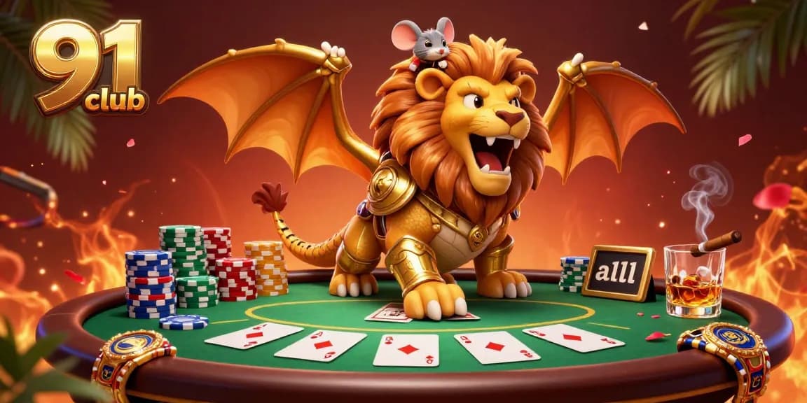 Join the action at 91 club with a vibrant 3D gambling scene showcasing poker excitement and dynamic gameplay.