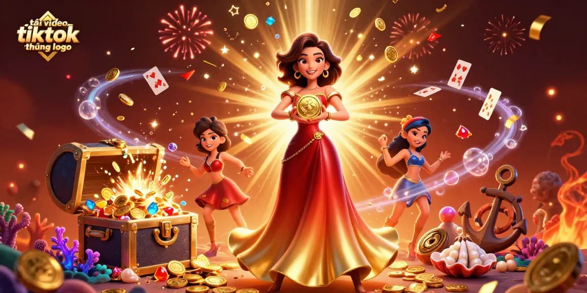 Download TikTok videos without logos with a vibrant 3D gaming illustration showcasing gold coins.