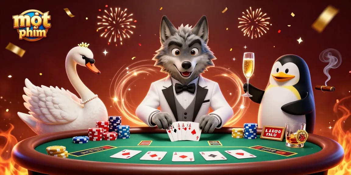 Experience thrilling moments at the baccarat table with mọt phim characters in a vibrant casino scene.