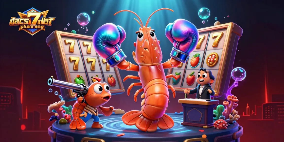 Engaging dacsandatphanrang illustration showcasing vibrant shrimp characters and casino elements.