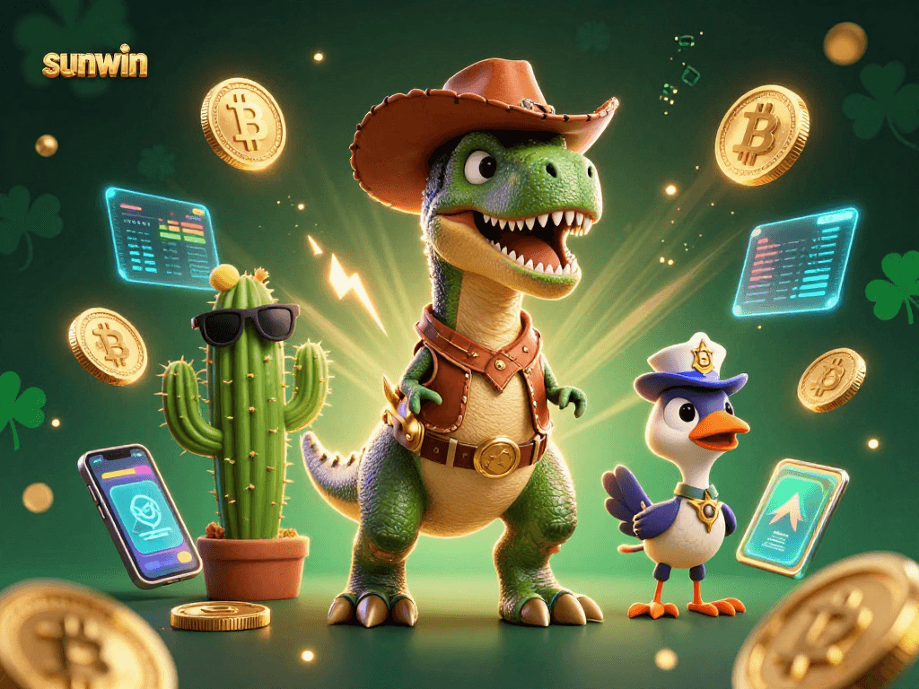 Engage with sunwin and win big with a playful cowboy dinosaur at the casino!