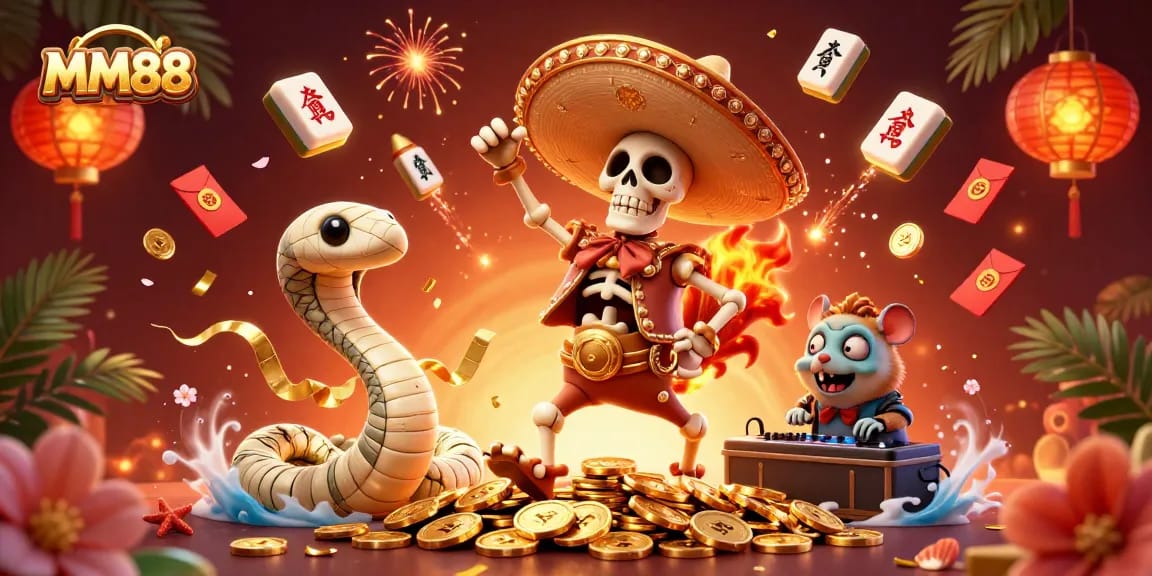 Experience the thrill of MM88 with dynamic characters and rich colorful casino elements.