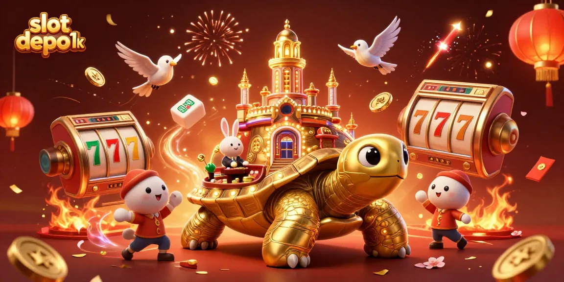 Experience thrilling gaming with slot depo 1k, featuring a golden tortoise casino illustration.