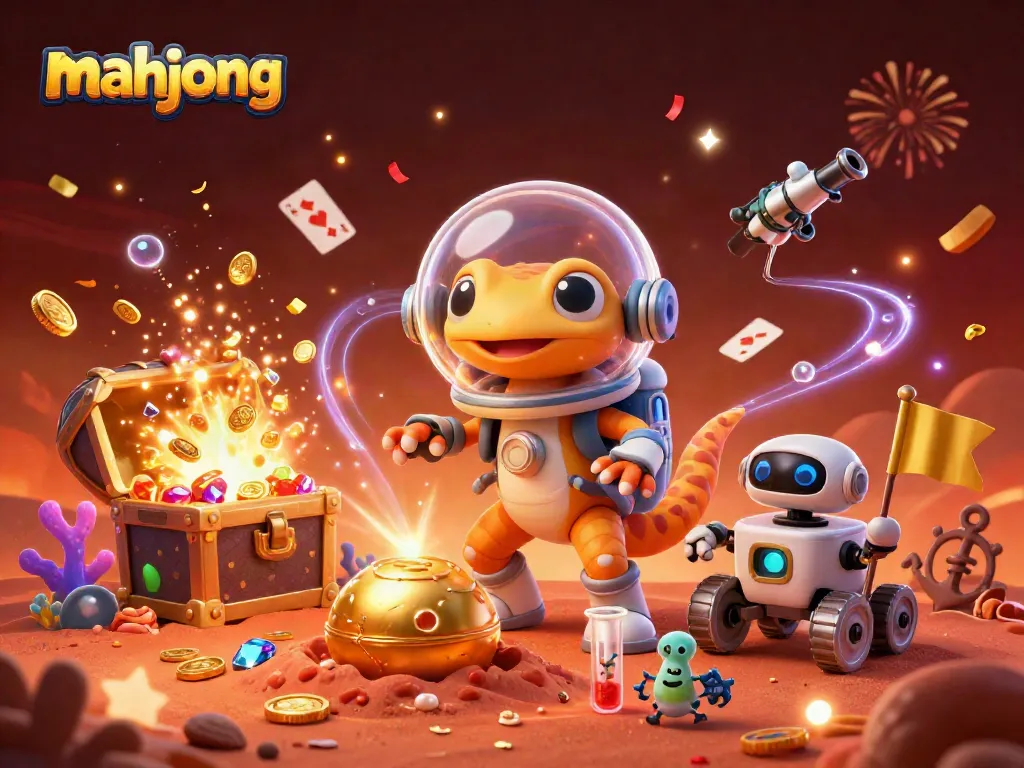 Engage with unique mahjong experiences in a vibrant casino scene on Mars.