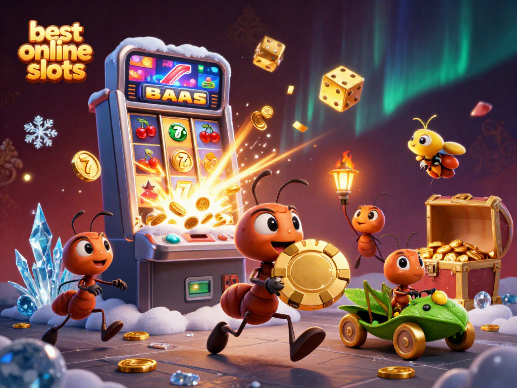 Experience the excitement of best online slots with lucky symbols and vibrant casino elements in a dynamic scene.
