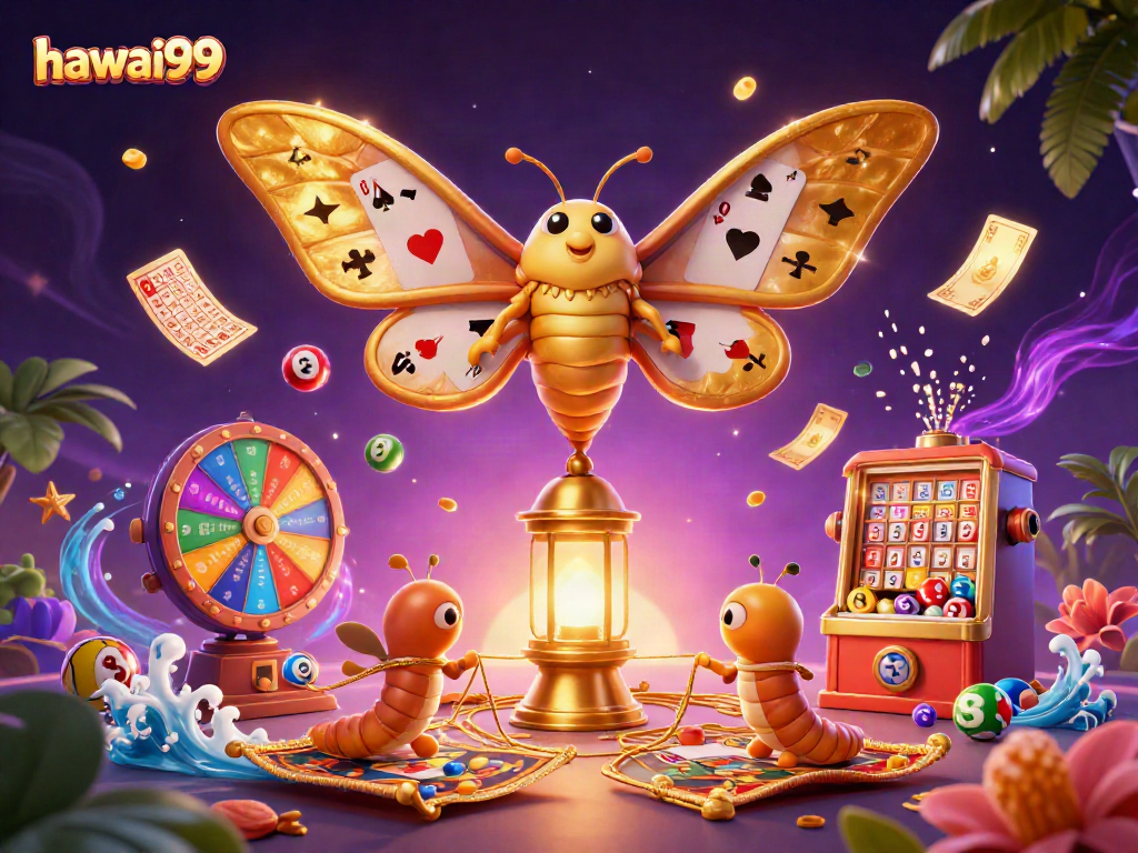 Experience winning with hawai99 in this vibrant, action-packed casino illustration.