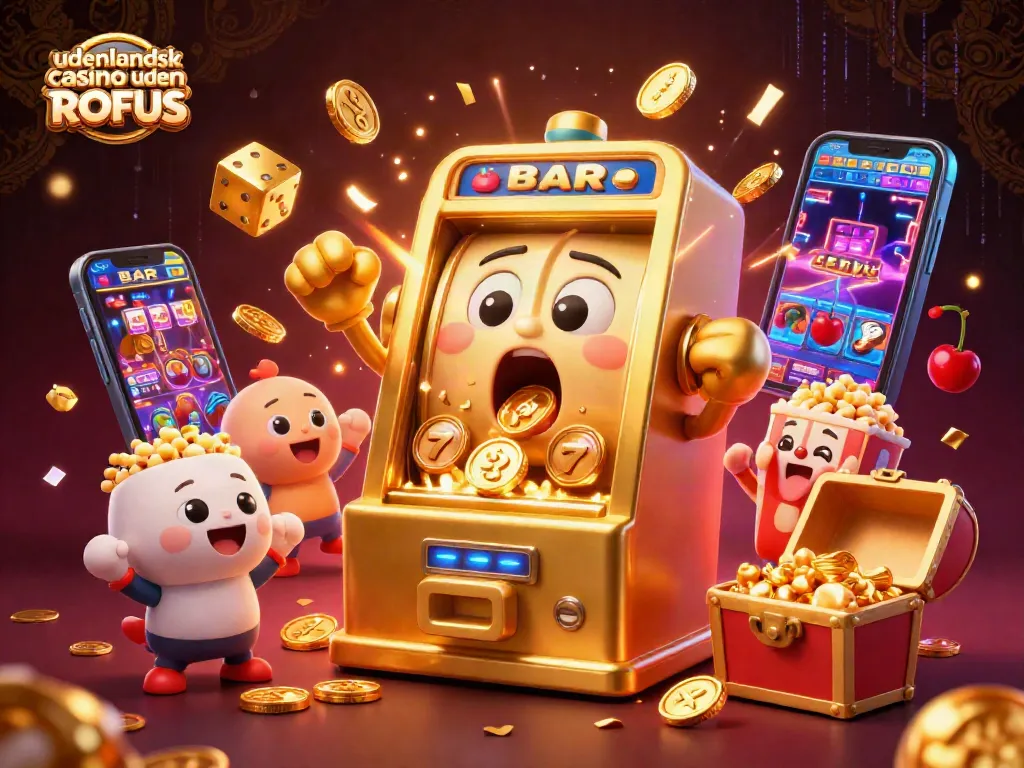 Experience the excitement of udenlandsk casino uden ROFUS with vibrant characters celebrating jackpots amidst golden visuals.
