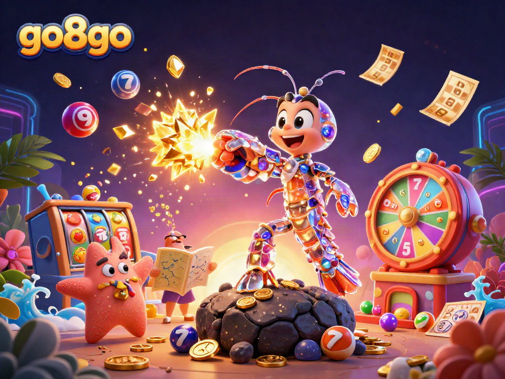 Engage with go8go's dynamic illustration of luck and excitement in a vibrant casino scene.
