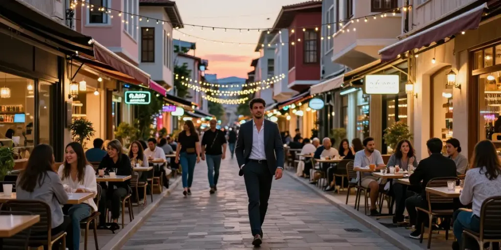 Izmir bayan escort enjoying vibrant urban nightlife experience.