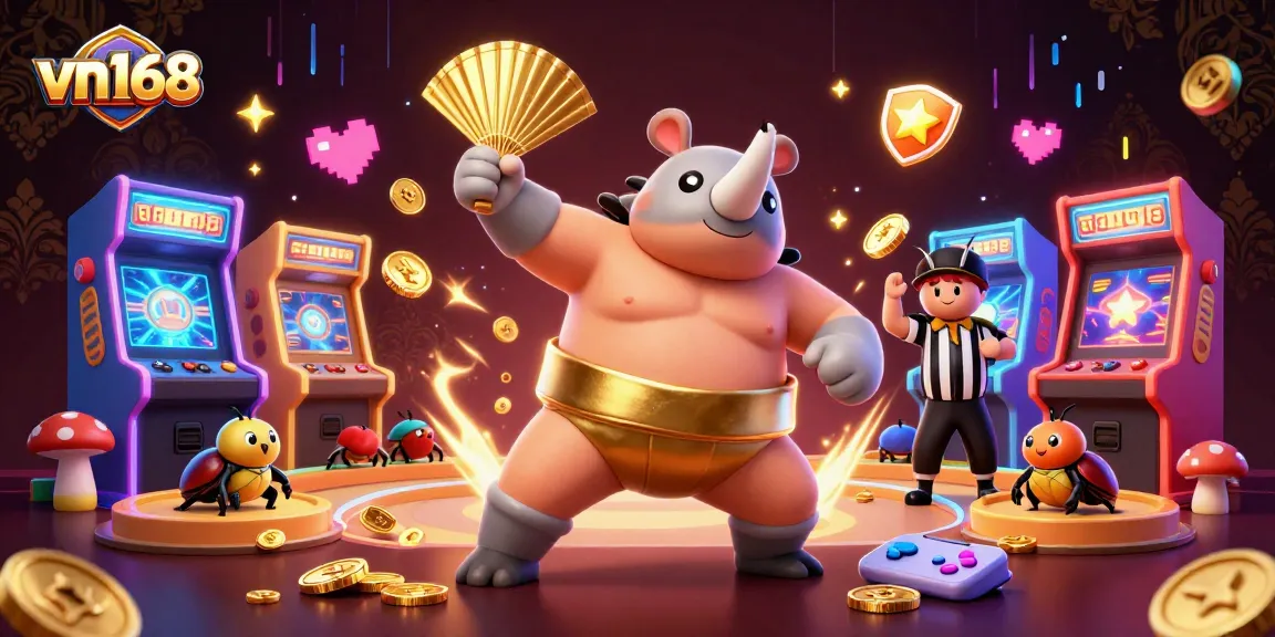 Engage in thrilling gameplay at vn168 with a dynamic 3D beetle champion unleashing golden coins.