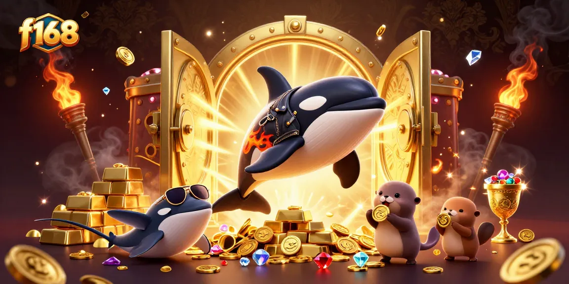 Engage with f168's exciting underwater casino-themed adventure featuring a whale, stingray, and otters.