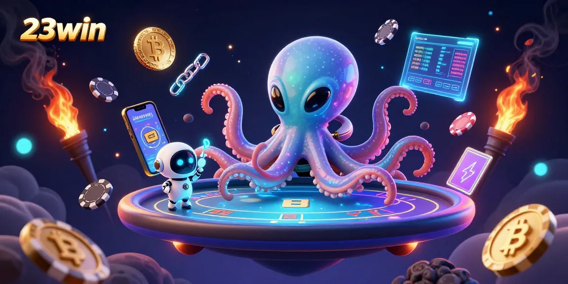 Experience thrilling gameplay at 23win with dynamic poker table action featuring an alien octopus.