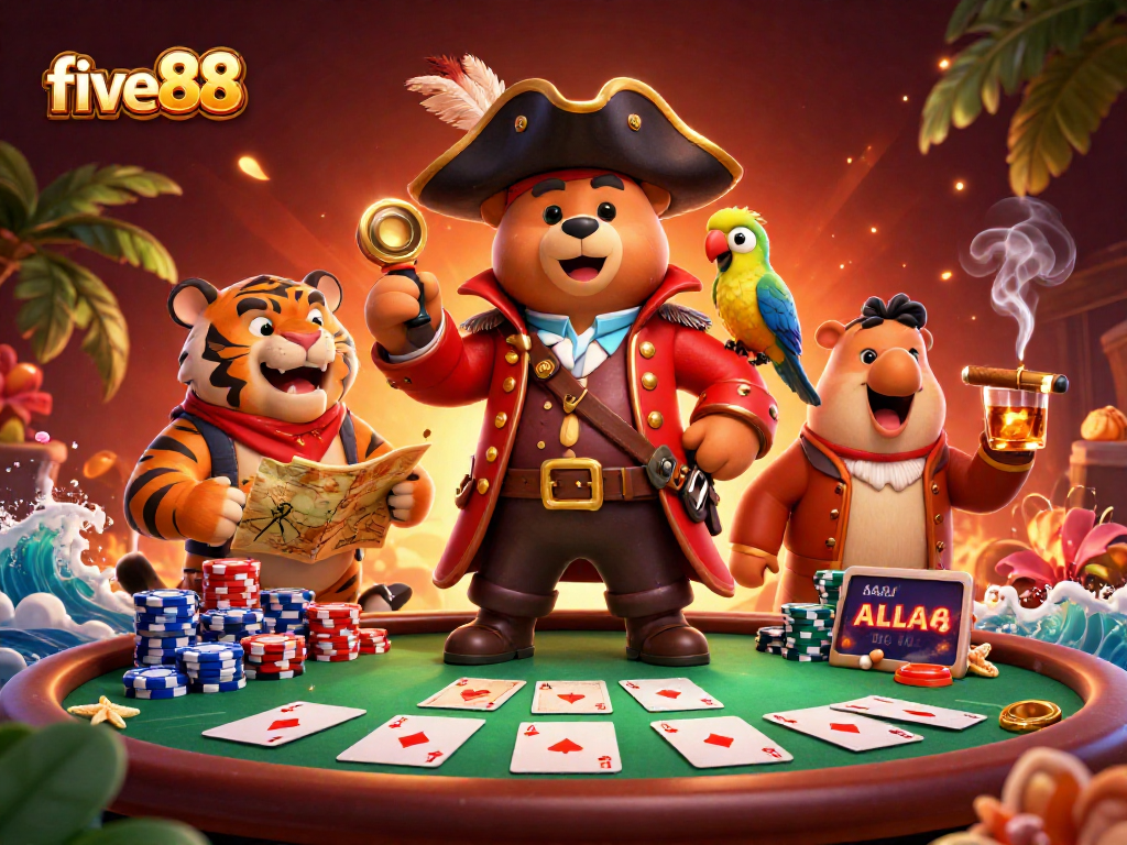Engage in winning strategies at five88, where a bear and tiger navigate a vibrant casino game.