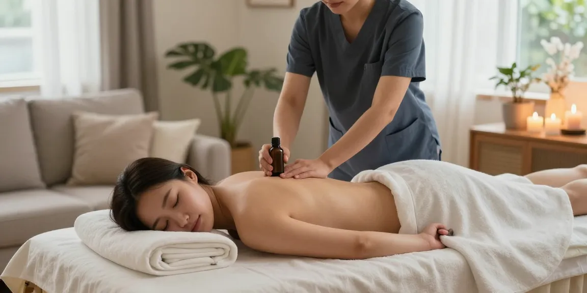 마포출장마사지 service provided in a cozy home environment, highlighting professional care and relaxation.