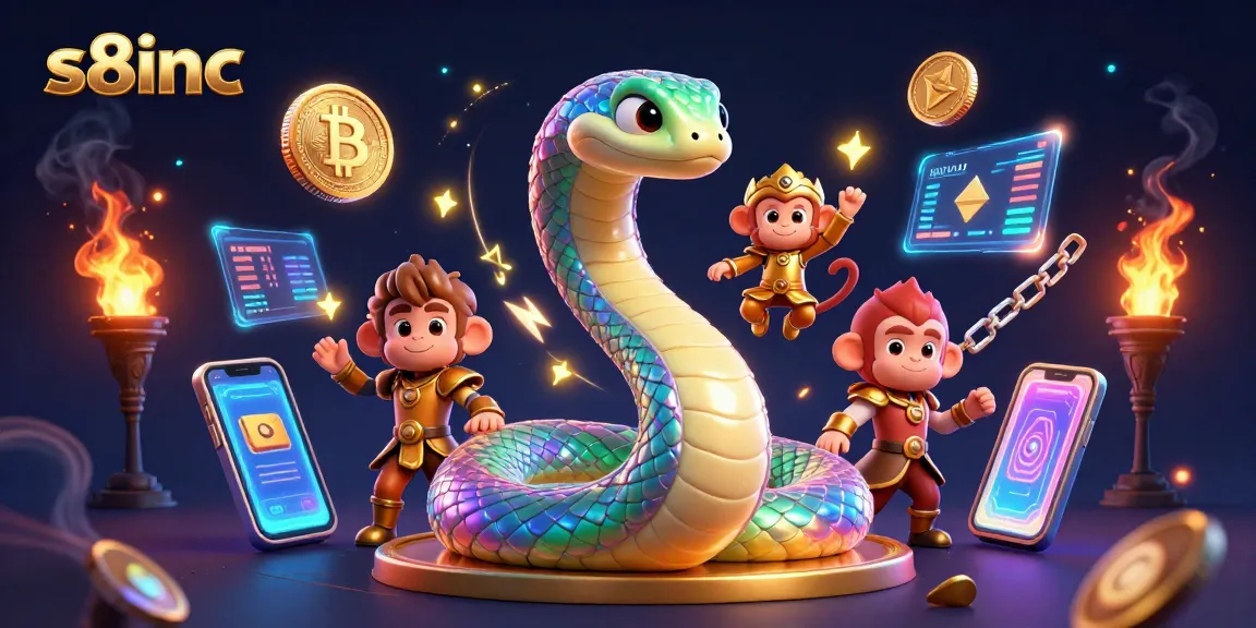 S8inc delights players with colorful casino fun featuring a vibrant rainbow serpent and Bitcoin symbols.