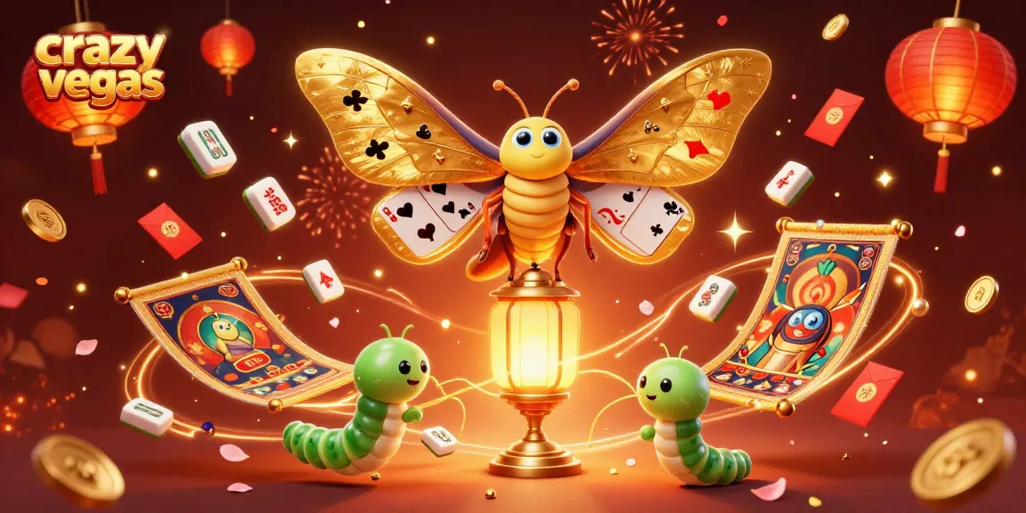 Experience the vibrant world of crazyvegas as a magnificent atlas moth brings casino scenes to life amid festive elements.