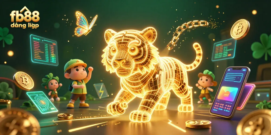 Experience fb88 đăng nhập with an exciting digital casino scene featuring vibrant characters and cryptocurrency elements.