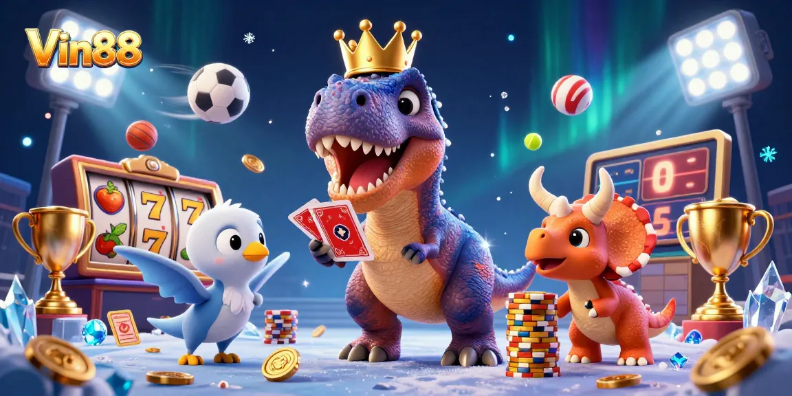 Experience the thrill of Vin88 through a vibrant 3D illustration, illustrating epic casino adventures.