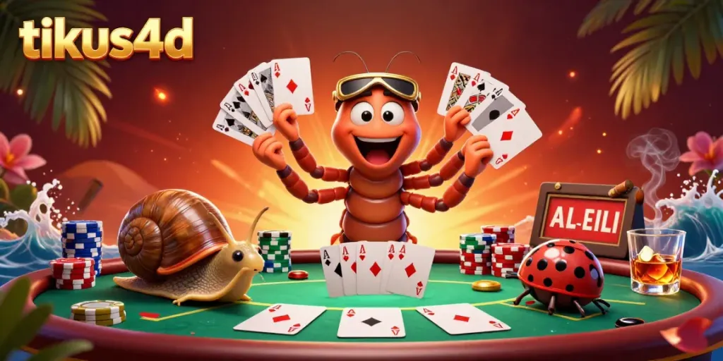 Permainan menarik di tikus4d dengan dealer kartu dan tumpukan chip poker yang menawan.