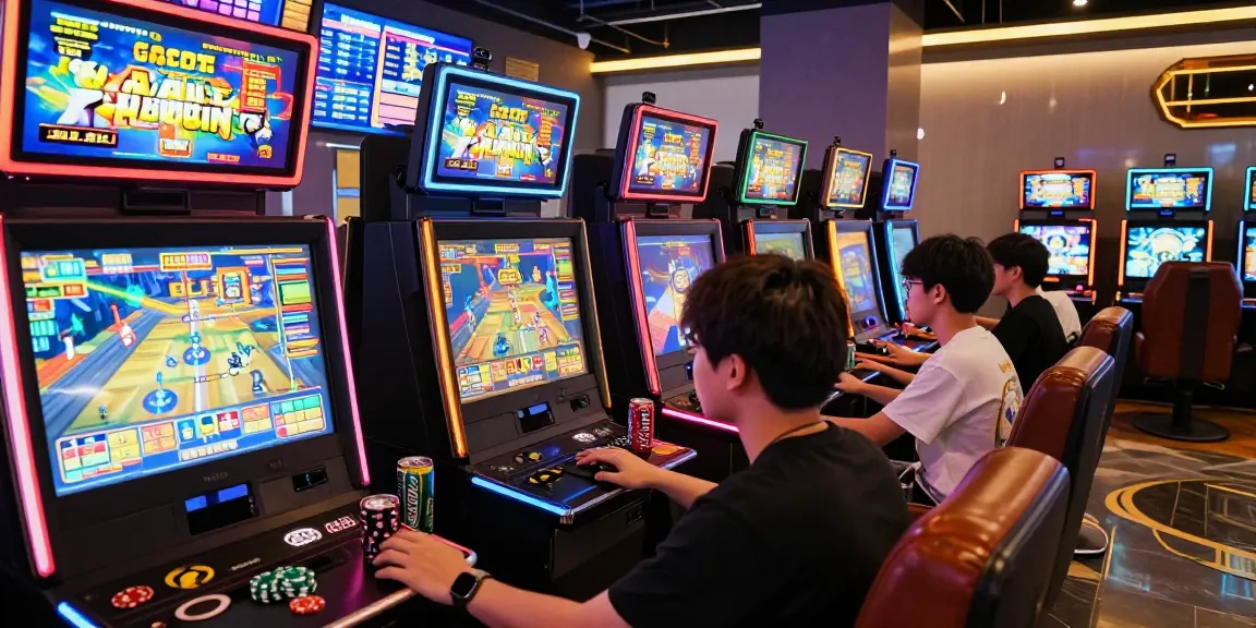 Exciting slot gacor gaming scene with players engaged in vibrant machines.