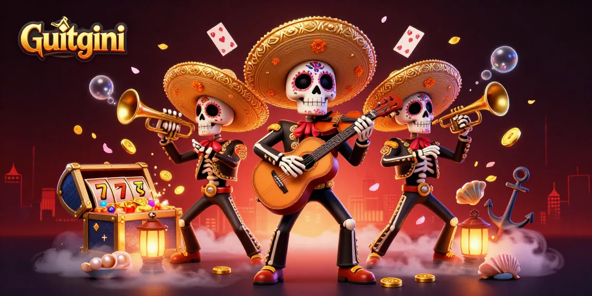 Experience gaming excitement with Guitgini's festive mariachi scene and vibrant casino elements.