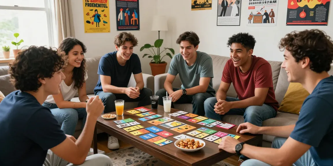Quiz Allgemeinwissen: Freunde genießen einen unterhaltsamen Quizabend mit lebhaften Gesprächen und Snacks.