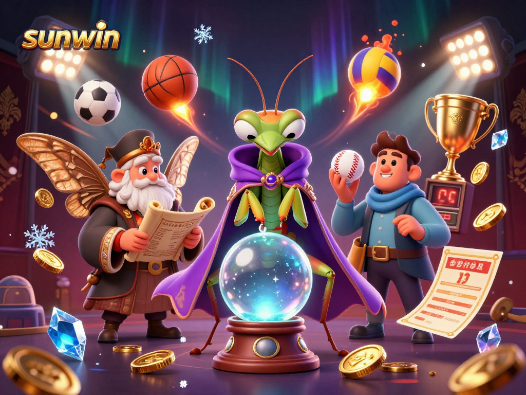 Experience the magic of sunwin as the fortune teller gazes into the future amidst vibrant casino elements.