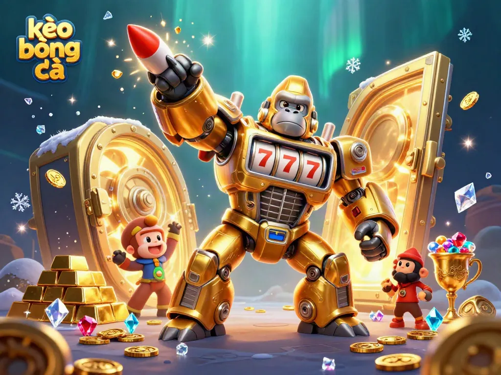 Engage in kèo bóng đá with dynamic 3D characters and treasure elements illustrating online betting excitement.