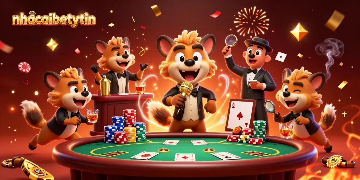 nhacaibetuytin hyenas hosting a lively comedy casino scene with a poker game and fun atmosphere.