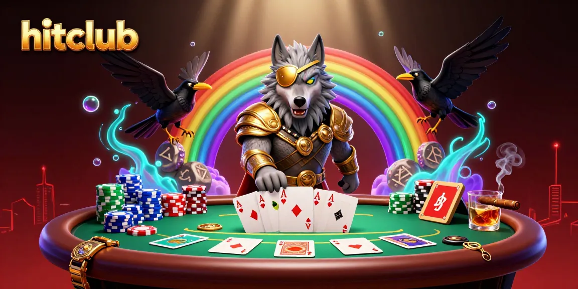 Engage in thrilling gameplay at hitclub with a cartoon Odin and ravens amidst rich casino elements.