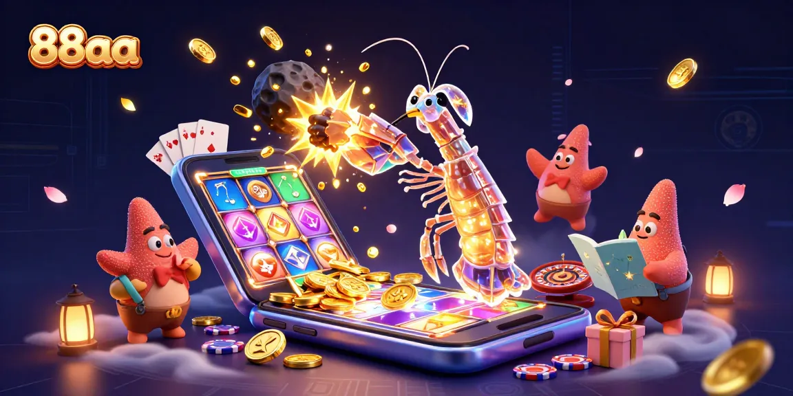88aa players engage with vibrant slot games amid golden coins and cosmic adventures.