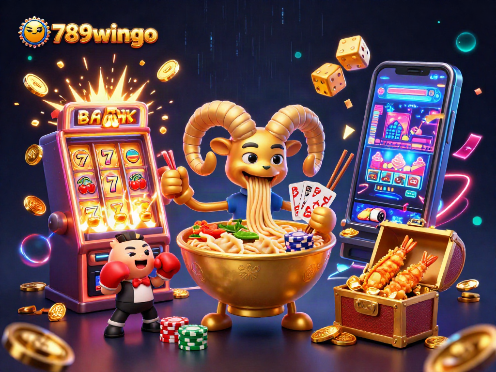 Engage with thrilling gaming action in 789wingo's vibrant casino scene with colorful characters and jackpots.