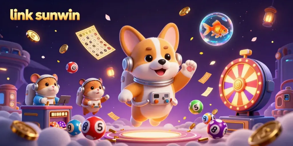 Experience thrilling gaming excitement at link sunwin with colorful casino elements and characters in a dynamic scene.