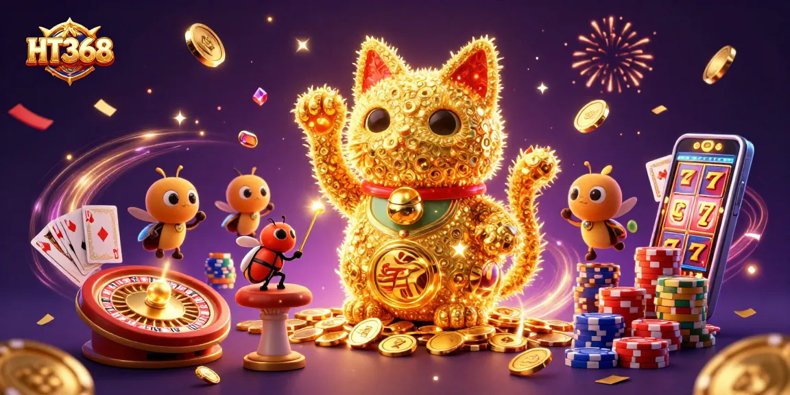 Experience HT368 with vibrant visuals of exciting casino gameplay, showcasing colorful winnings and gaming elements.