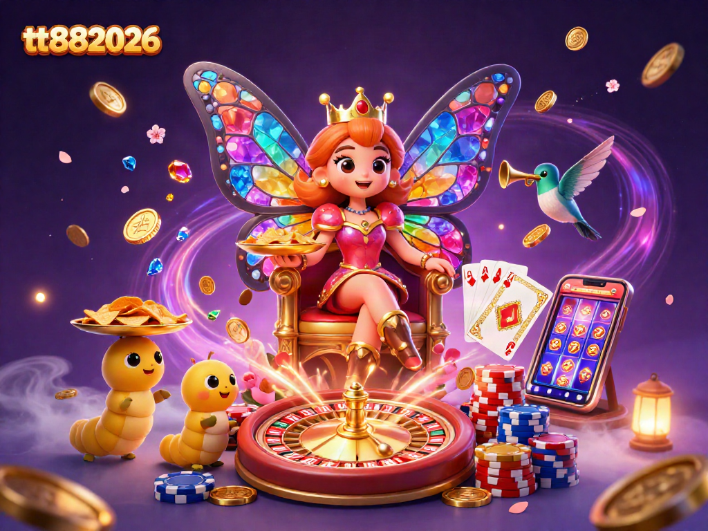 Experience excitement with tt882026 as golden coins cascade in a vibrant casino scene.