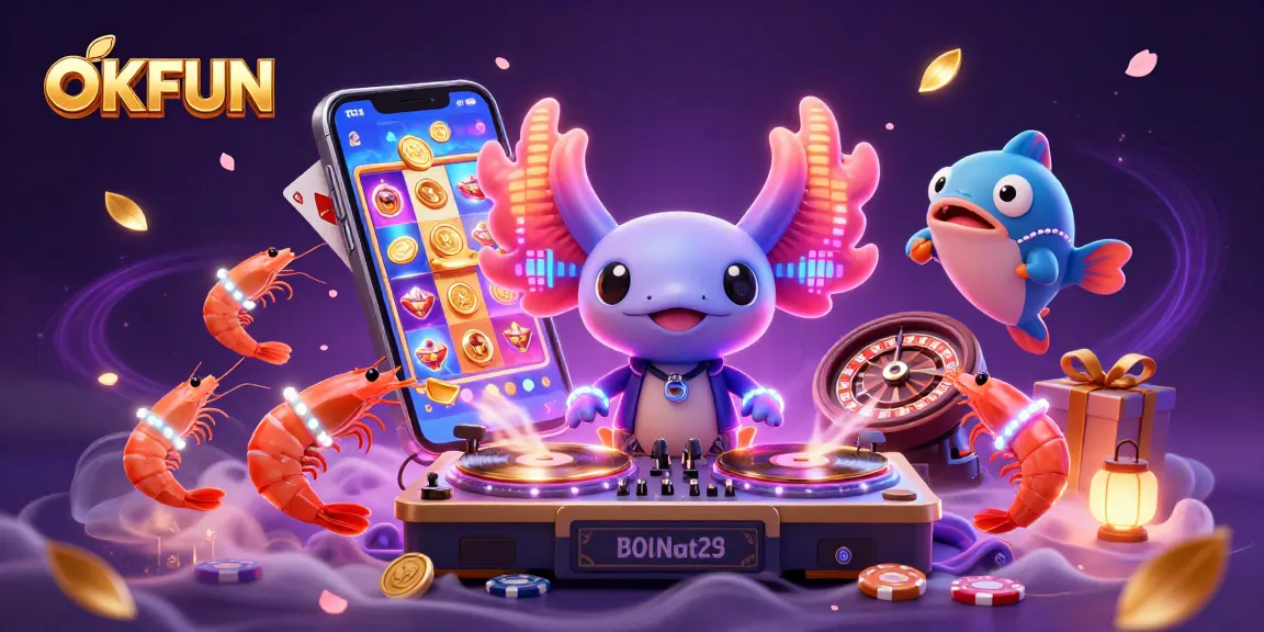 Experience winnings at OKFUN with vibrant slot games and dynamic casino characters.