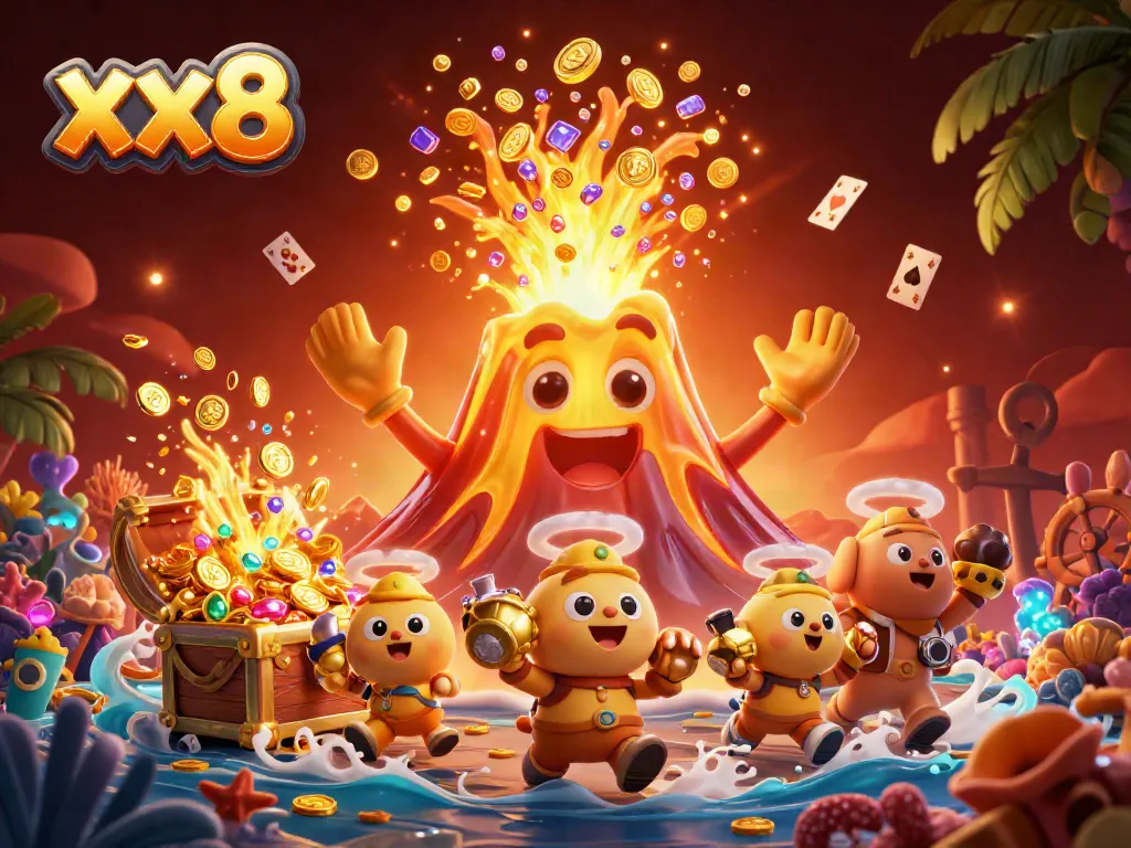 Engage in exciting gaming adventures with xx8's dynamic casino treasures illustration.