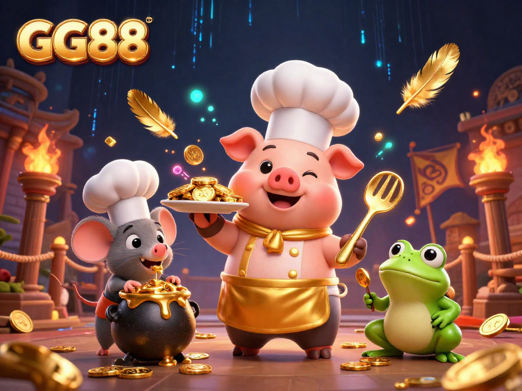 Engage with GG88 in a vibrant casino adventure featuring gold coins, animated characters, and dynamic gaming elements.