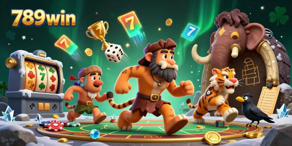 Experience the thrill of winning big at 789win with cartoon characters at a vibrant casino setting.