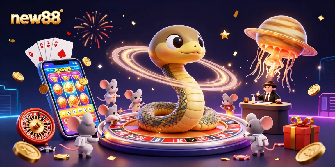 Experience the excitement of new88 with cosmic scenes as mouse astronauts bet on a roulette wheel.