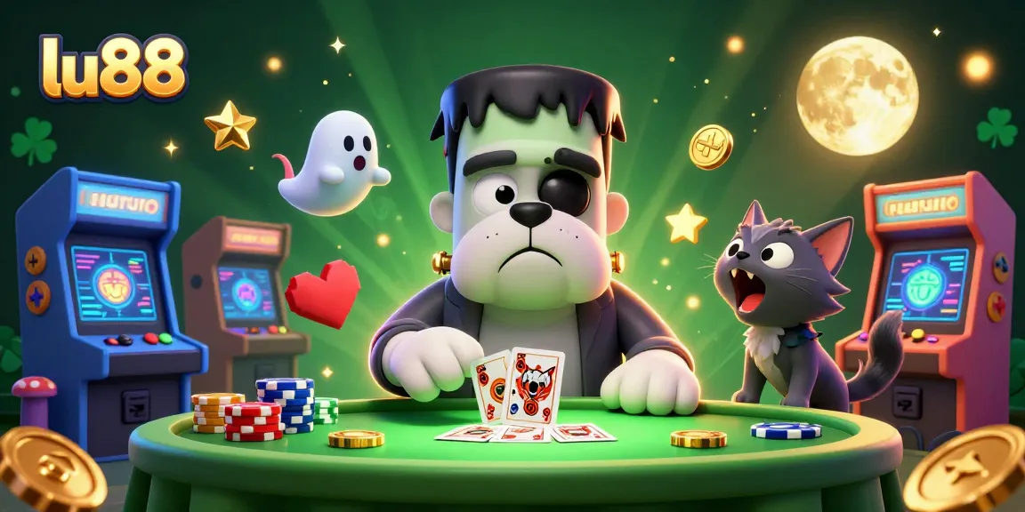 Join lu88 for an exciting card game showdown with vibrant casino elements and dynamic characters.