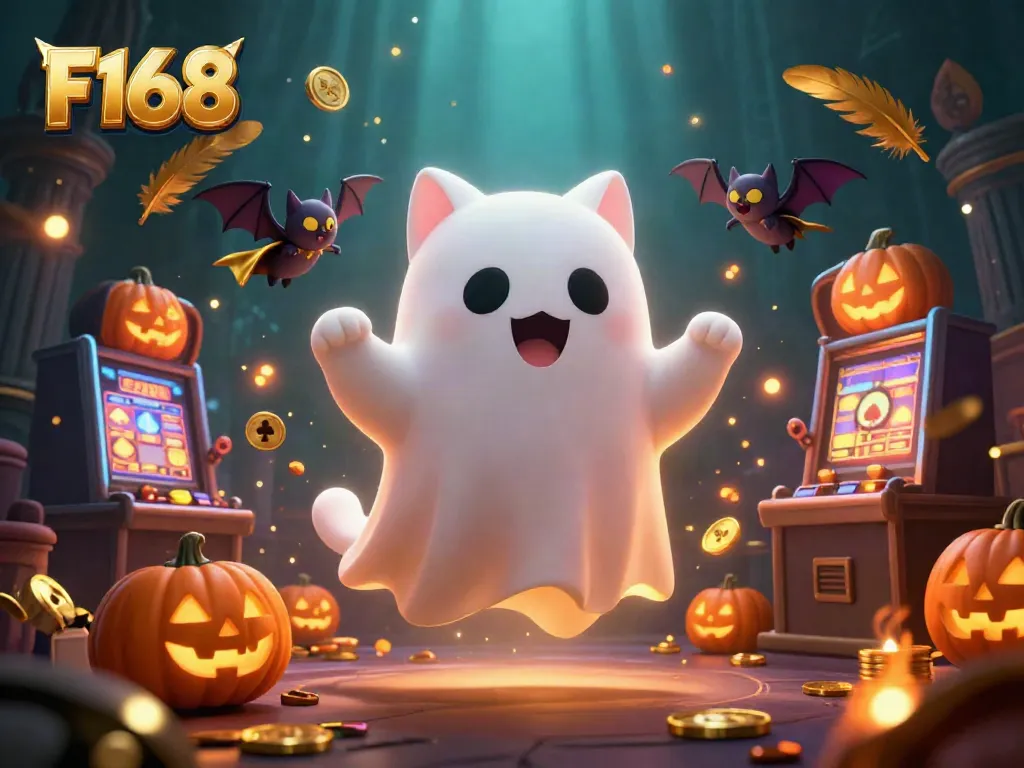 Engage in thrilling gameplay at F168 with a friendly supernatural scene in a haunted casino.