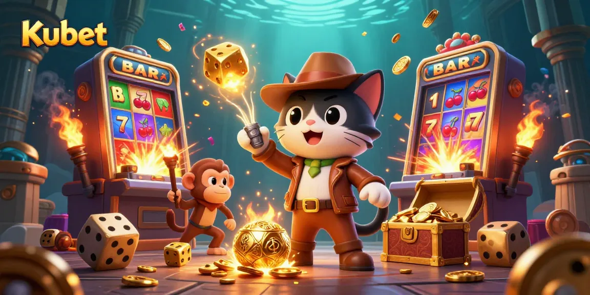 Kubet cat explorer unveils golden casino treasures amidst vibrant game symbols and dynamic action