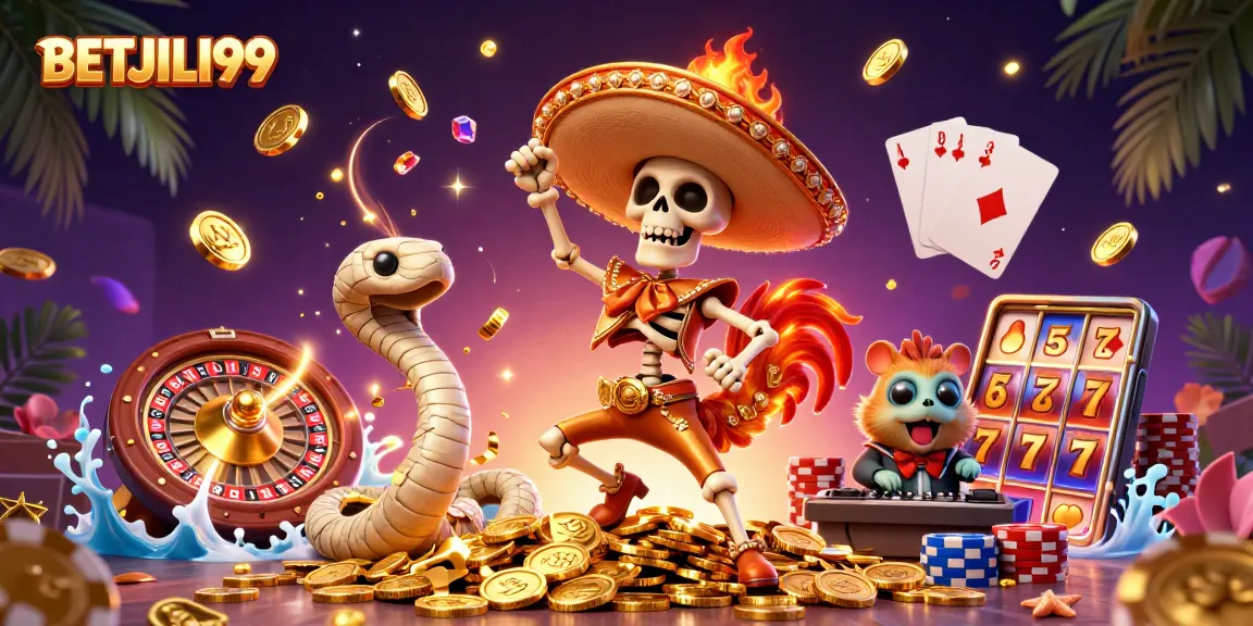 Experience gaming excitement at BETJILI99 with dazzling coins and vibrant casino characters.