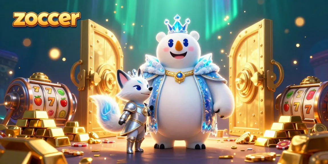 Zoccer engages players with a lively casino scene featuring vibrant 3D characters and golden treasures.
