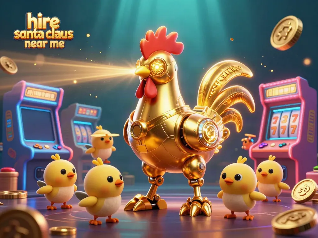 Experience the excitement as you hire Santa Claus near me, featuring a dynamic casino-themed illustration.