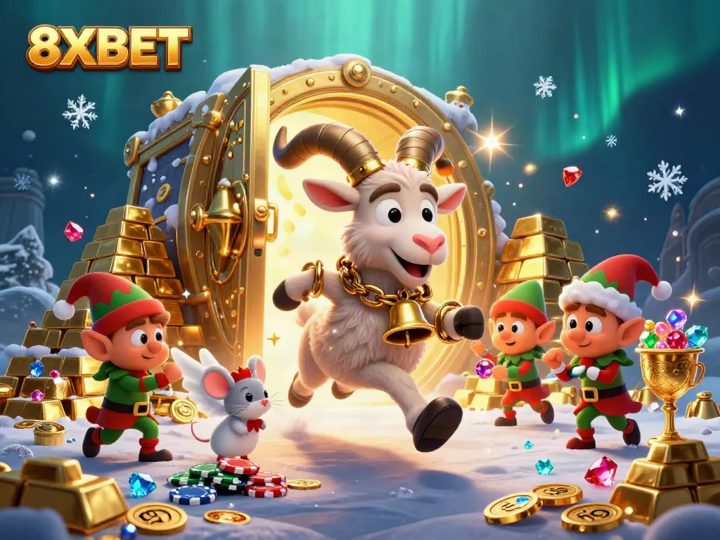 Experience thrilling gameplay at 8XBET with dynamic 3D casino action featuring whimsical characters in a festive atmosphere.